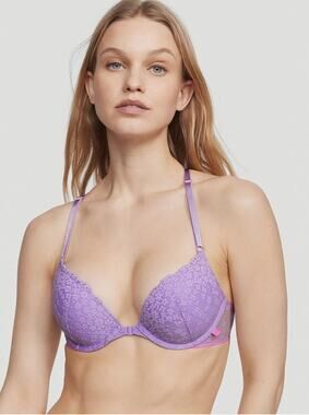 NWT Victoria Secret Purple Daisy Lace Front Close T Push Up Bra size 38D